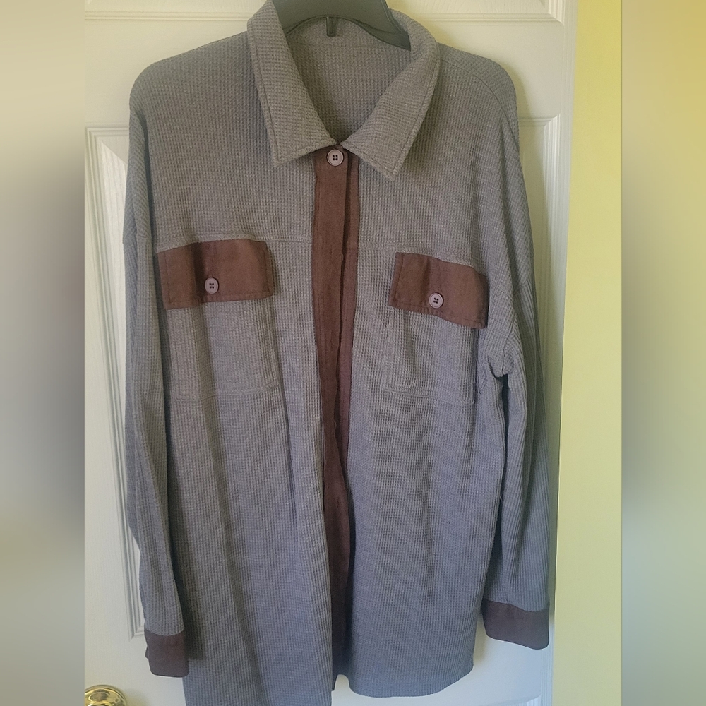 Gray and Brown Button-Up Shirt